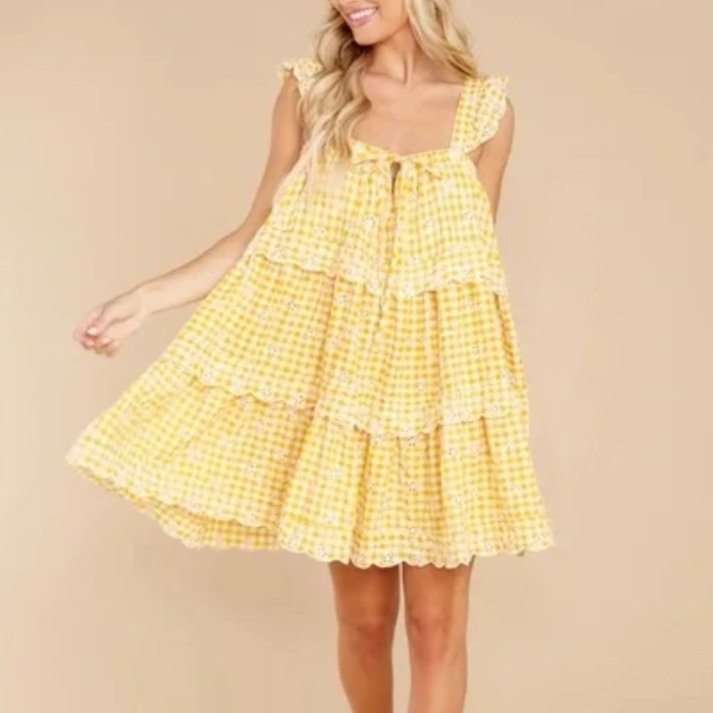 Red Dress Daytime Delight Yellow Gingham Dress